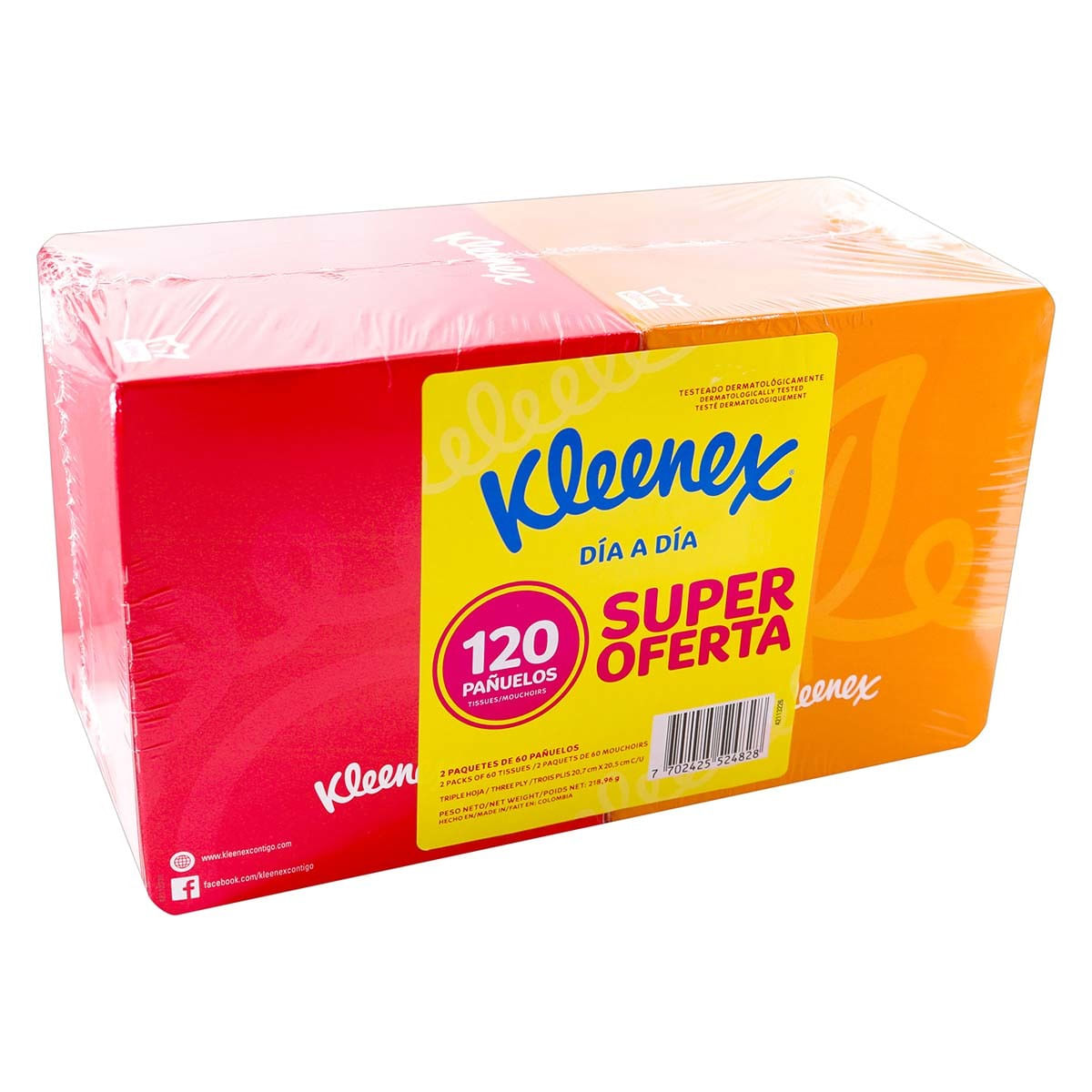Pañuelos Kleenex Día a Día Cubo Caja x 60 Unidades Paquete x 2 Uds