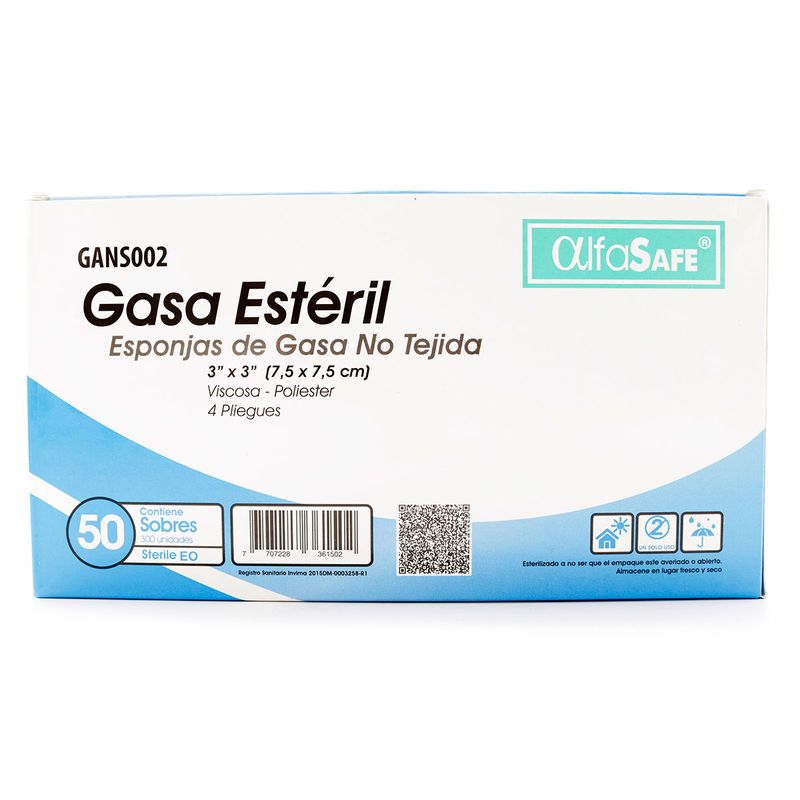 Gasa No Tejida Estéril 3″x 3″ (7.5 cm x 7.5 cm) x 6 Esponjas caja x 50  sobres