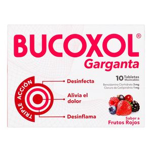 Bucoxol Triple Acción La Santé Frutos Rojos Caja x 10 Tabletas Masticables