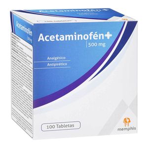 Acetaminofén 500 Mg Memphis Caja X 100 Tabletas.