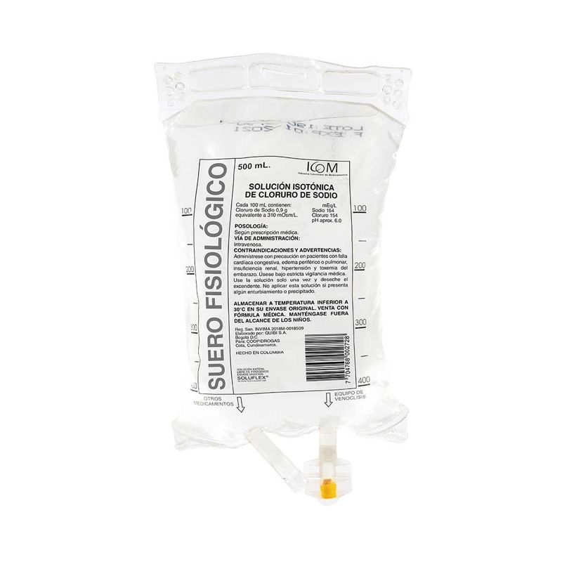 SUERO FISIOLOGICO SOLUCION INYECTABLE BOLSA X 500ml