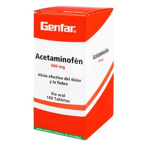 Acetaminofén 500 Mg Genfar Caja X 100 Tabletas.