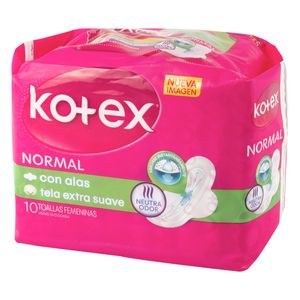 Toallas Higiénicas Kotex Normal Tela con Alas Paquete x 10 Uds.